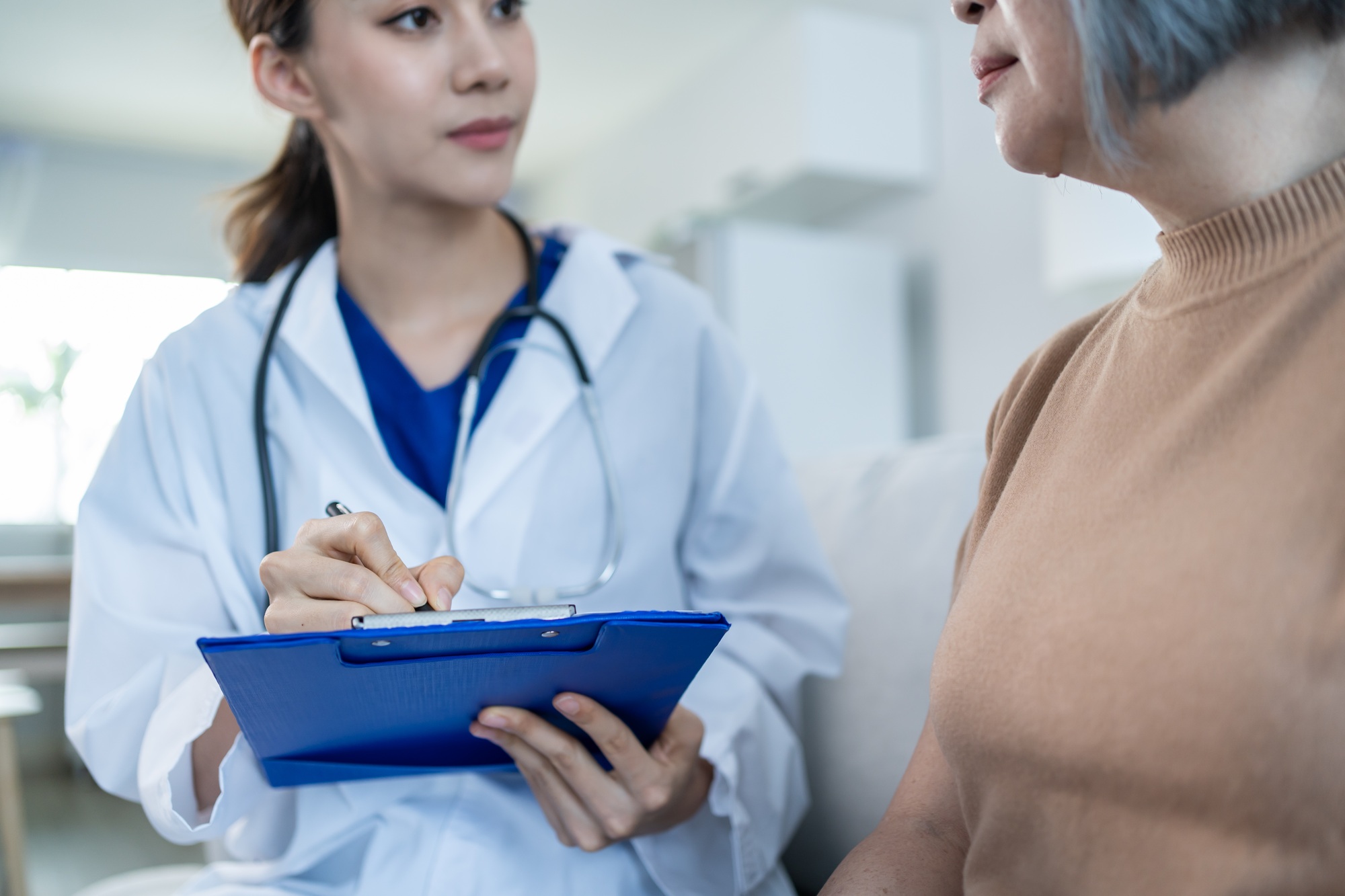 Asian caregiver psychology doctor examine and listen to woman patient for psychologic health care.